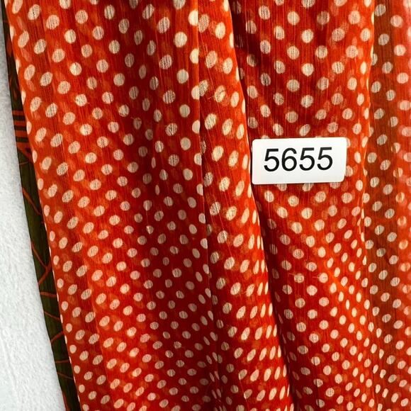 Scarf Wrap Shawl Polka Dot Floral Semi-Sheer XL Long Orange Green Vtg - Picture 8 of 8